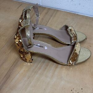 Steve Madden Carrson Gold Sequin Block Heels Women’s 7
